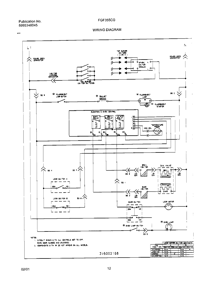 WIRING DIAGRAM Diagram and Parts List for FGF355CGSF  Frigidaire Range