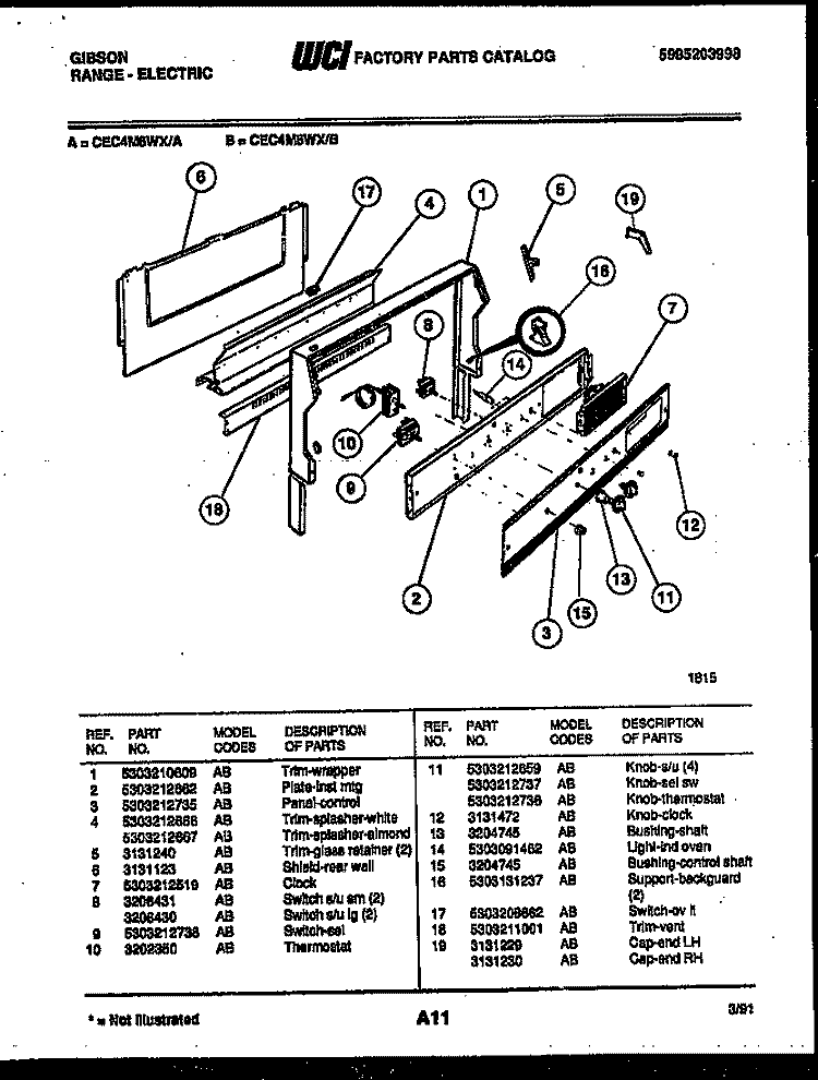 BACKGUARD Diagram and Parts List for CEC4M6WXB  Gibson Range