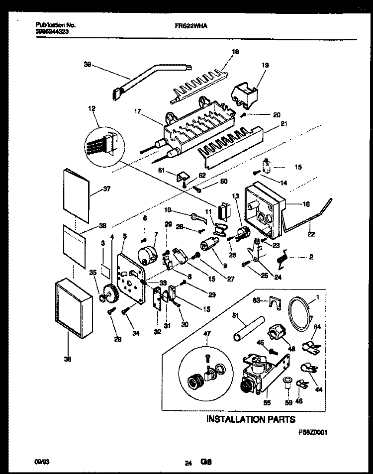ICE MAKER AND INSTALLATION PARTS Diagram and Parts List for FRS22WHAW0  Frigidaire Refrigerator