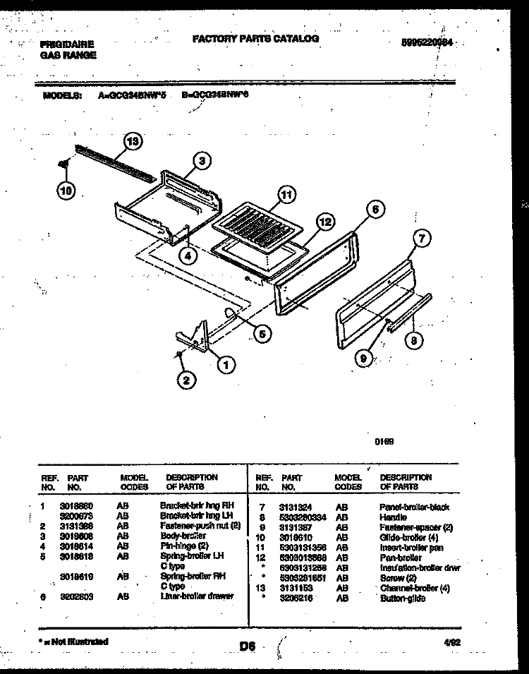 BROILER DRAWER PARTS Diagram and Parts List for GCG34BNL6  Frigidaire Range