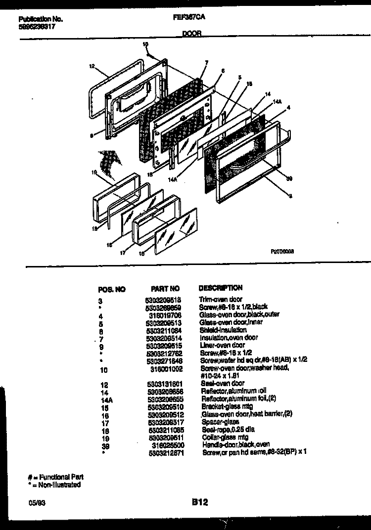 DOOR PARTS Diagram and Parts List for FEF367CABA  Frigidaire Range