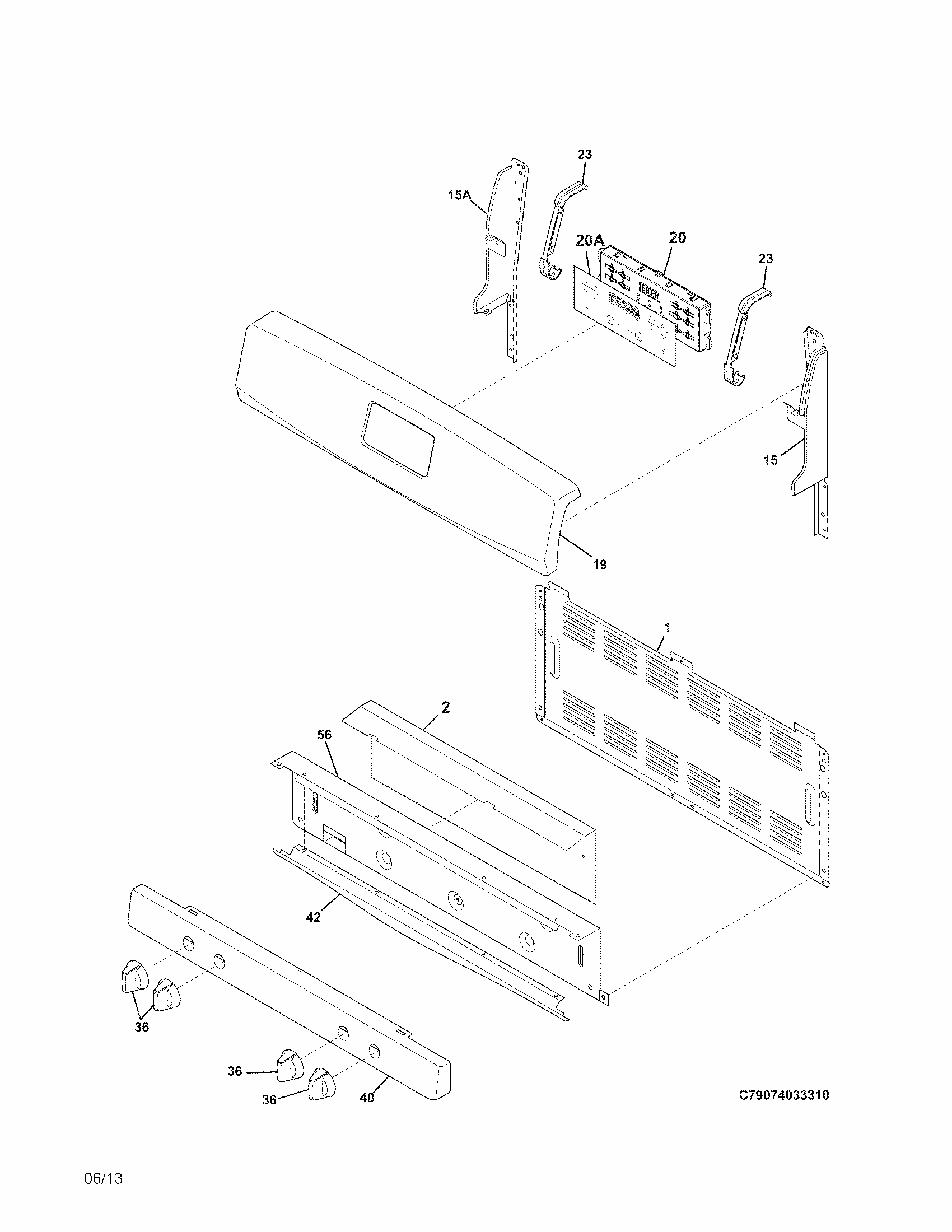 Backguard Diagram and Parts List for 79074033310  Kenmore Range