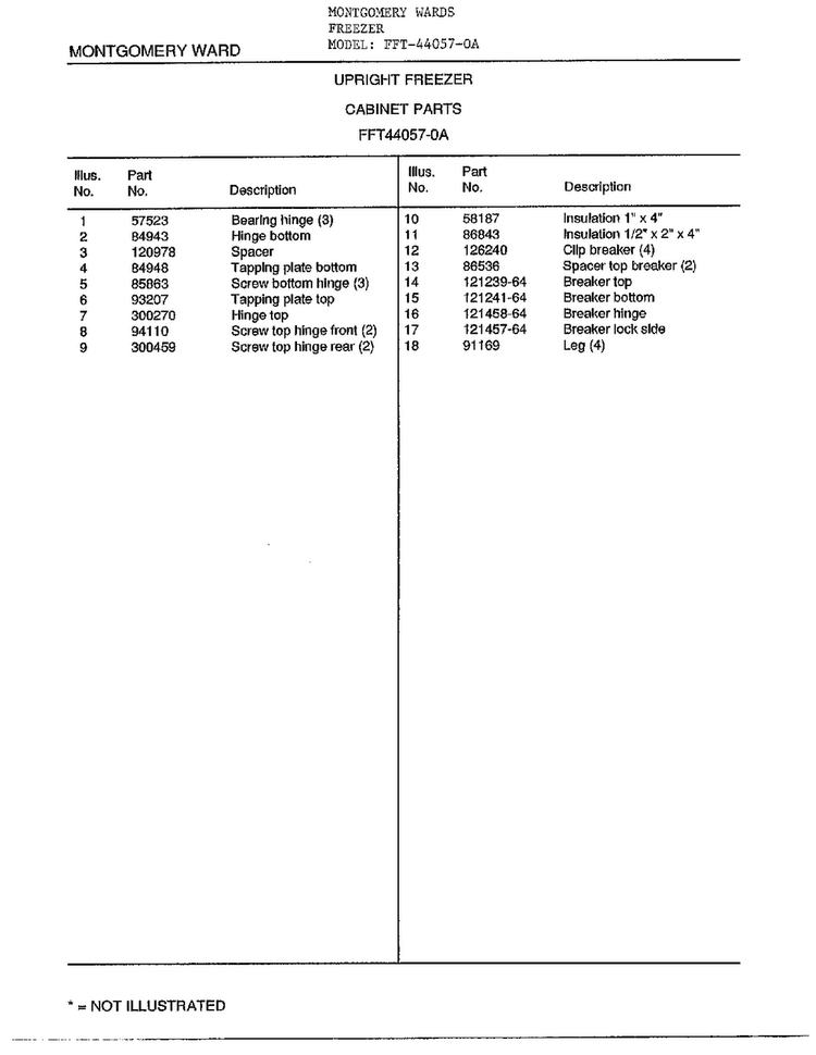 Cabinet Parts Page 2 Diagram and Parts List for 44057-OA  Frigidaire Freezer