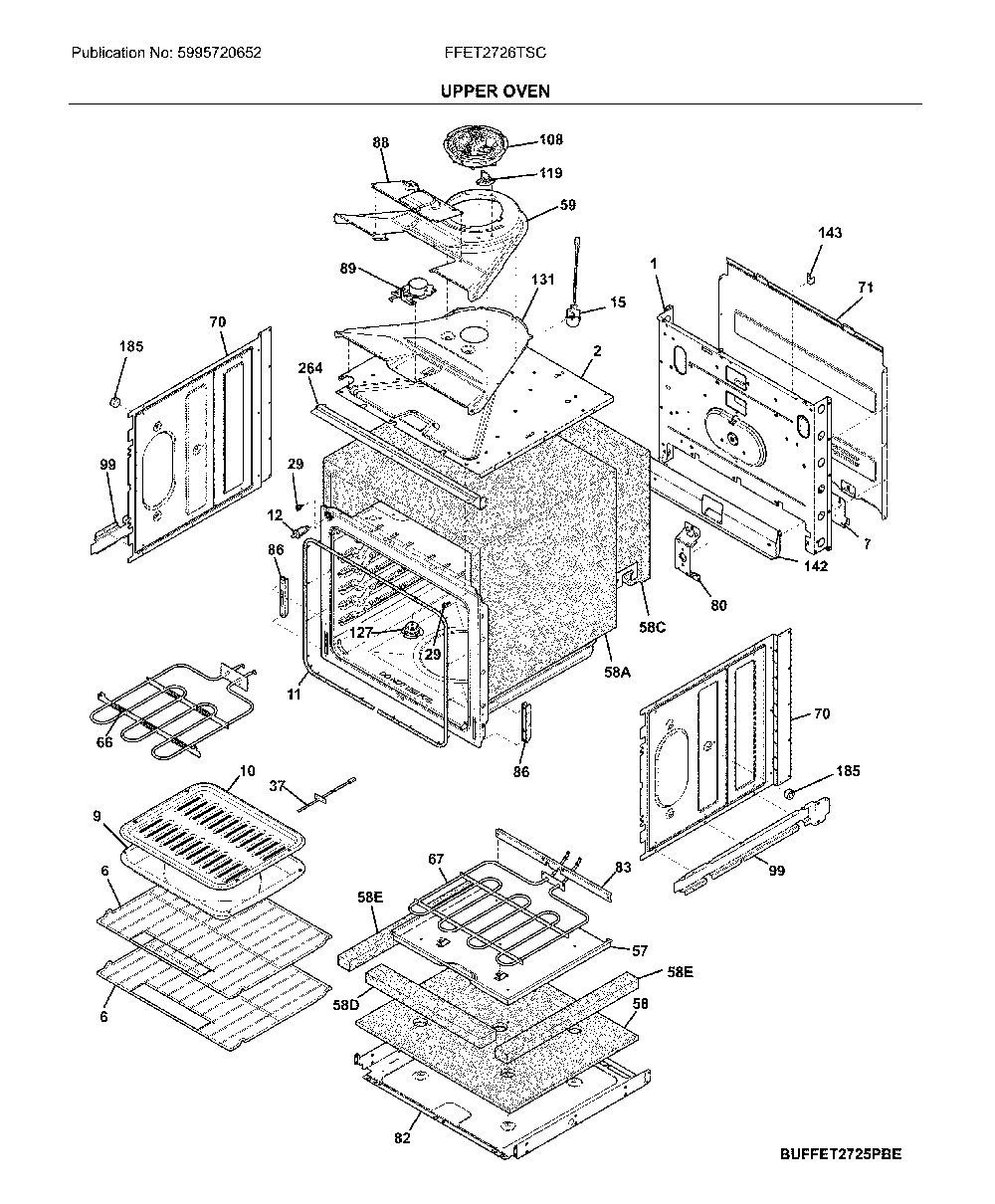 Upper wall oven Diagram and Parts List for FFET2726TSC  Frigidaire Wall Oven