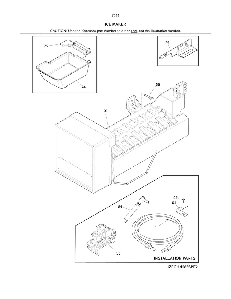 Ice Maker Diagram and Parts List for 2537041341A  Kenmore Refrigerator