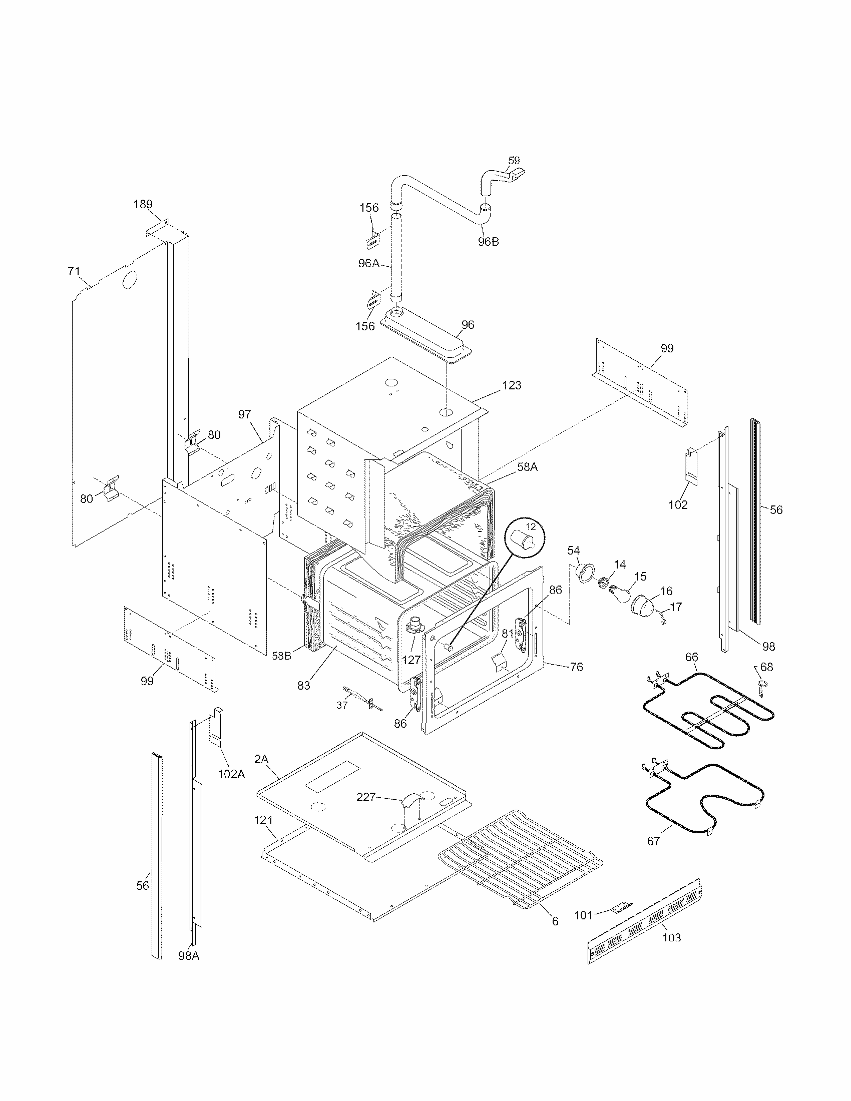 Lower Oven Diagram and Parts List for 79040613803  Kenmore Wall Oven