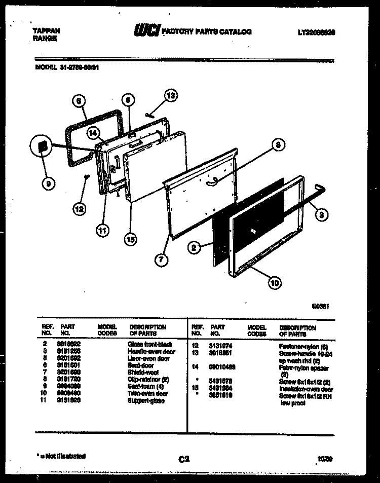 DOOR PARTS Diagram and Parts List for 31-2769-23-01  Tappan Range