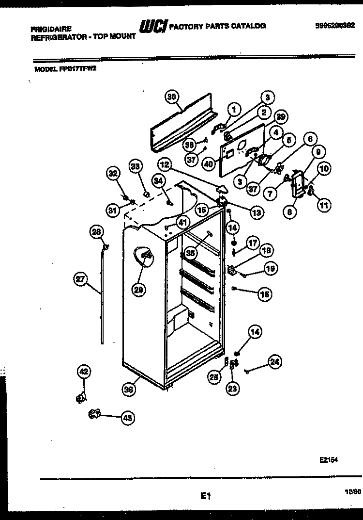 CABINET PARTS Diagram and Parts List for FPD17TFA2  Frigidaire Refrigerator