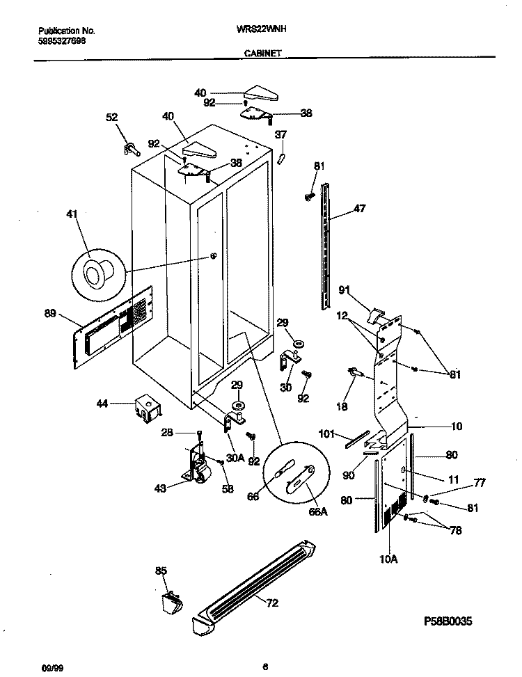 CABINET Diagram and Parts List for WRS22WNHW2  Frigidaire Refrigerator