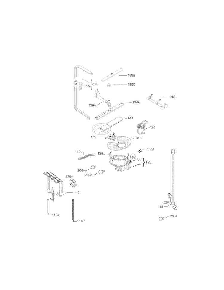 Wash System Diagram and Parts List for EI24ID30QB3B  Electrolux Dishwasher