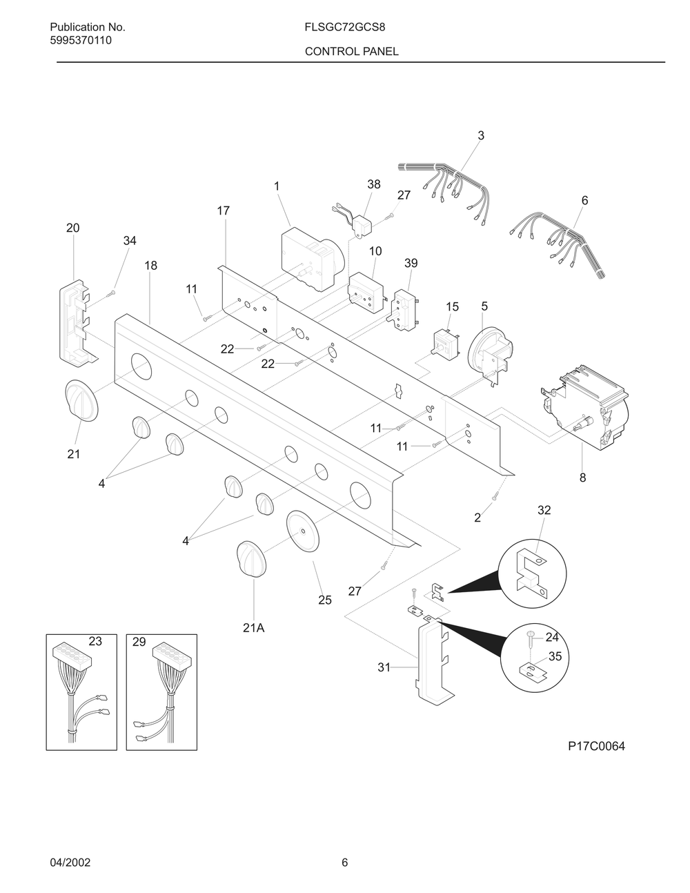 Control Panel Diagram and Parts List for FLSGC72GCS8  Frigidaire Dryer