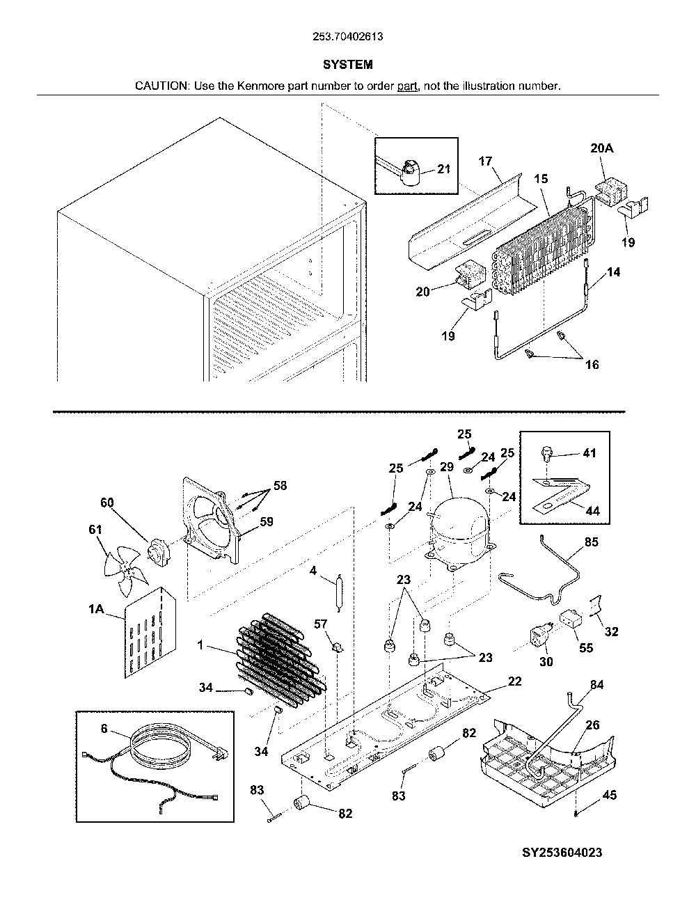 System Diagram and Parts List for 25370402613  Kenmore Refrigerator