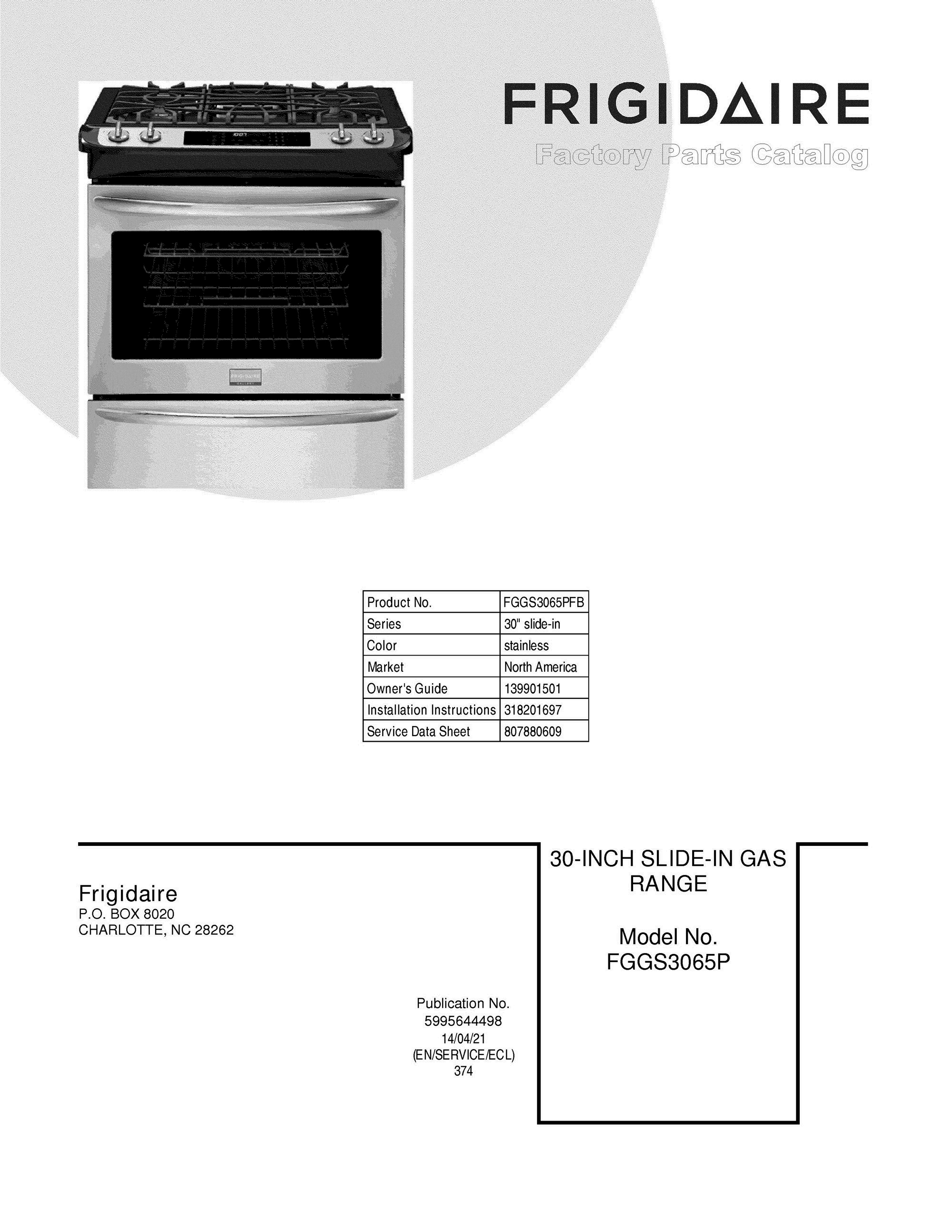 01 - COVER Diagram and Parts List for FGGS3065PFB  Frigidaire Range
