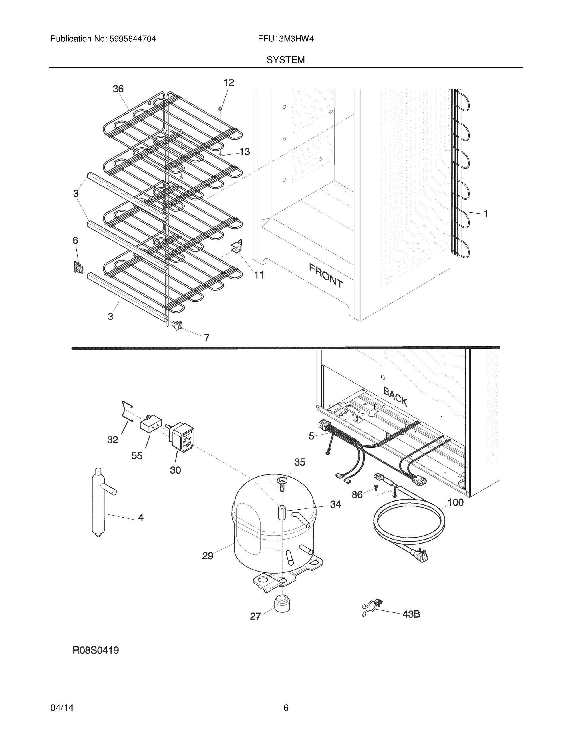 07 - SYSTEM Diagram and Parts List for FFU13M3HW4  Frigidaire Freezer