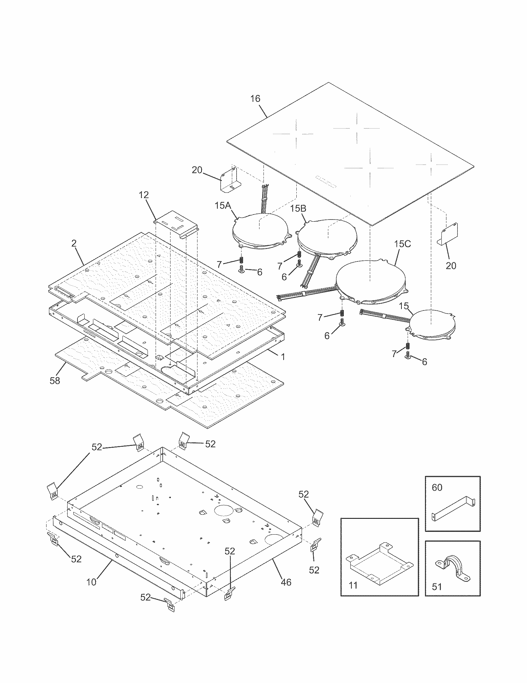 Main Top Diagram and Parts List for 79043809000  Kenmore Cooktop