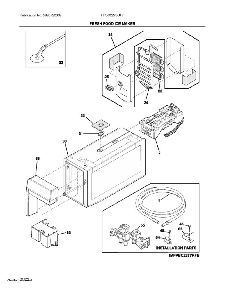Fresh Food Ice Maker Diagram and Parts List for FPBC2278UF7  Frigidaire Refrigerator
