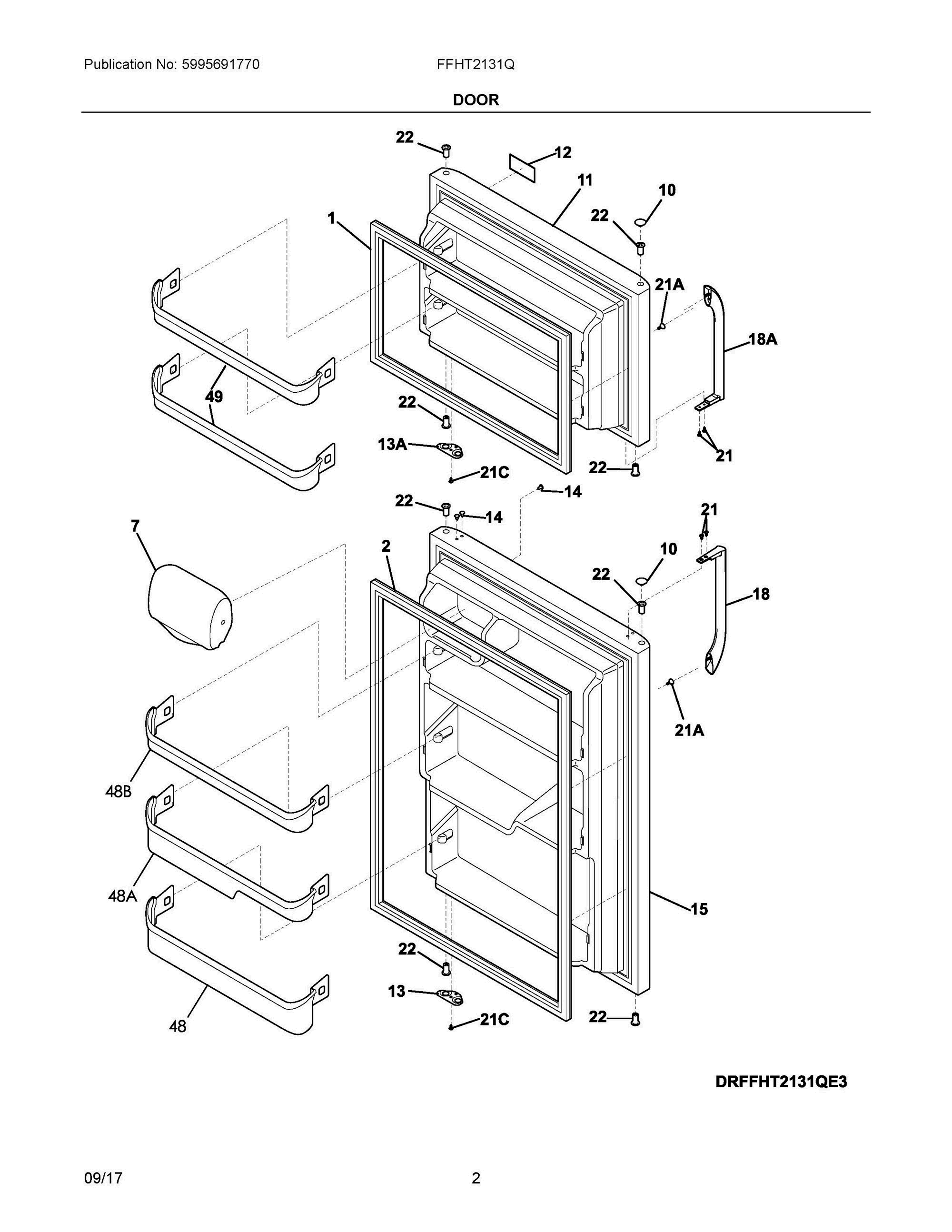 02 - DOOR Diagram and Parts List for FFHT2131QE3  Frigidaire Refrigerator