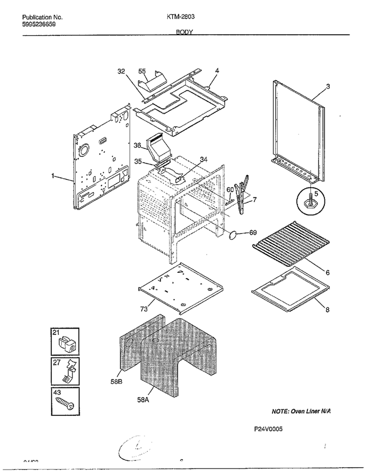 Body Diagram and Parts List for 2803-80B  Frigidaire Range