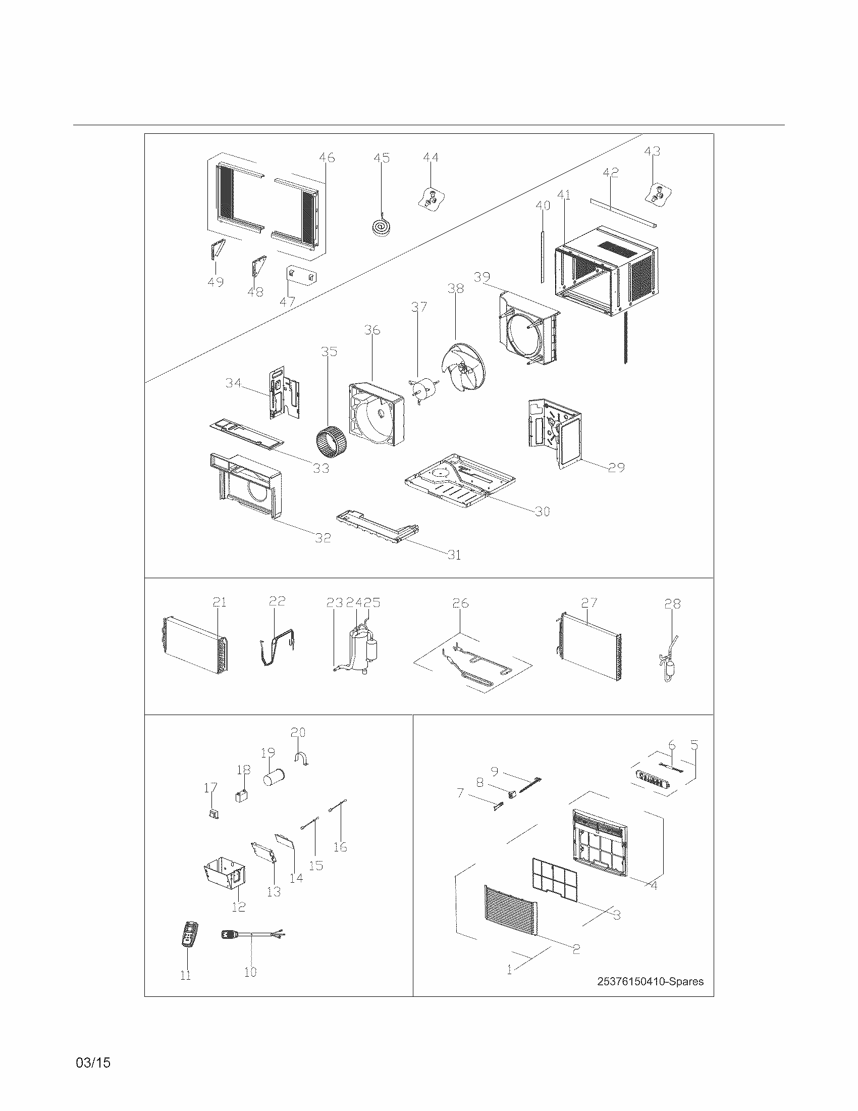 Recommended Spare Parts Diagram and Parts List for 25376180312  Kenmore Air Conditioner
