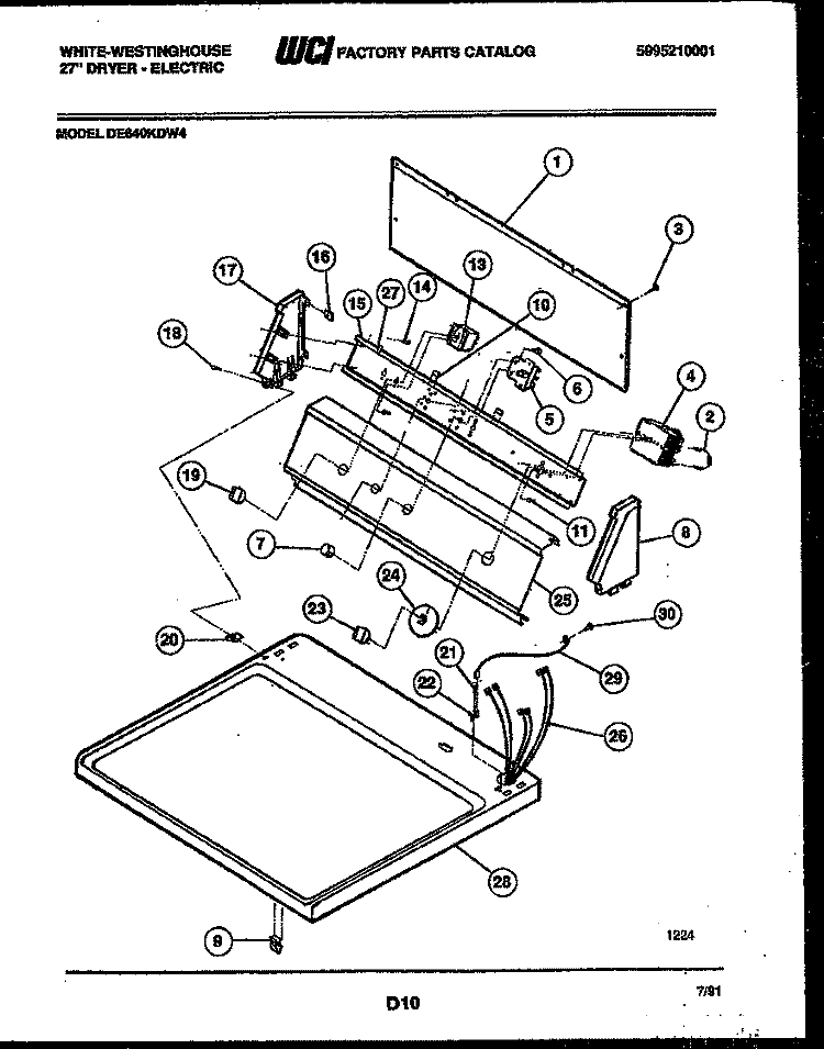 CONSOLE AND CONTROL PARTS Diagram and Parts List for DE640KDW4  Frigidaire Dryer