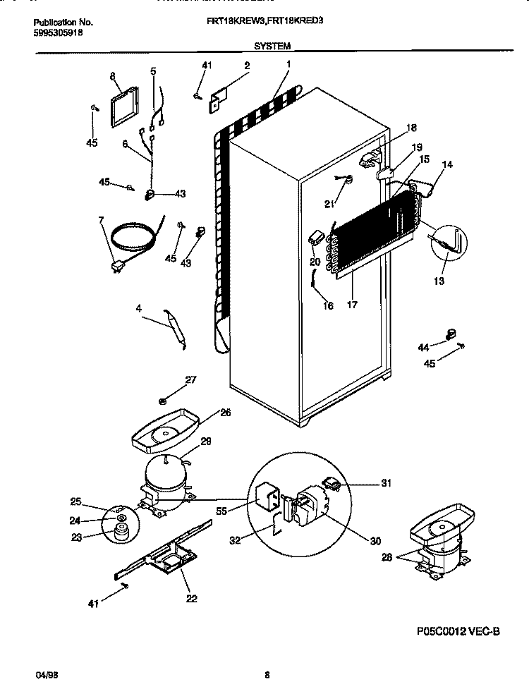 SYSTEM Diagram and Parts List for FRT18KRED3  Frigidaire Refrigerator