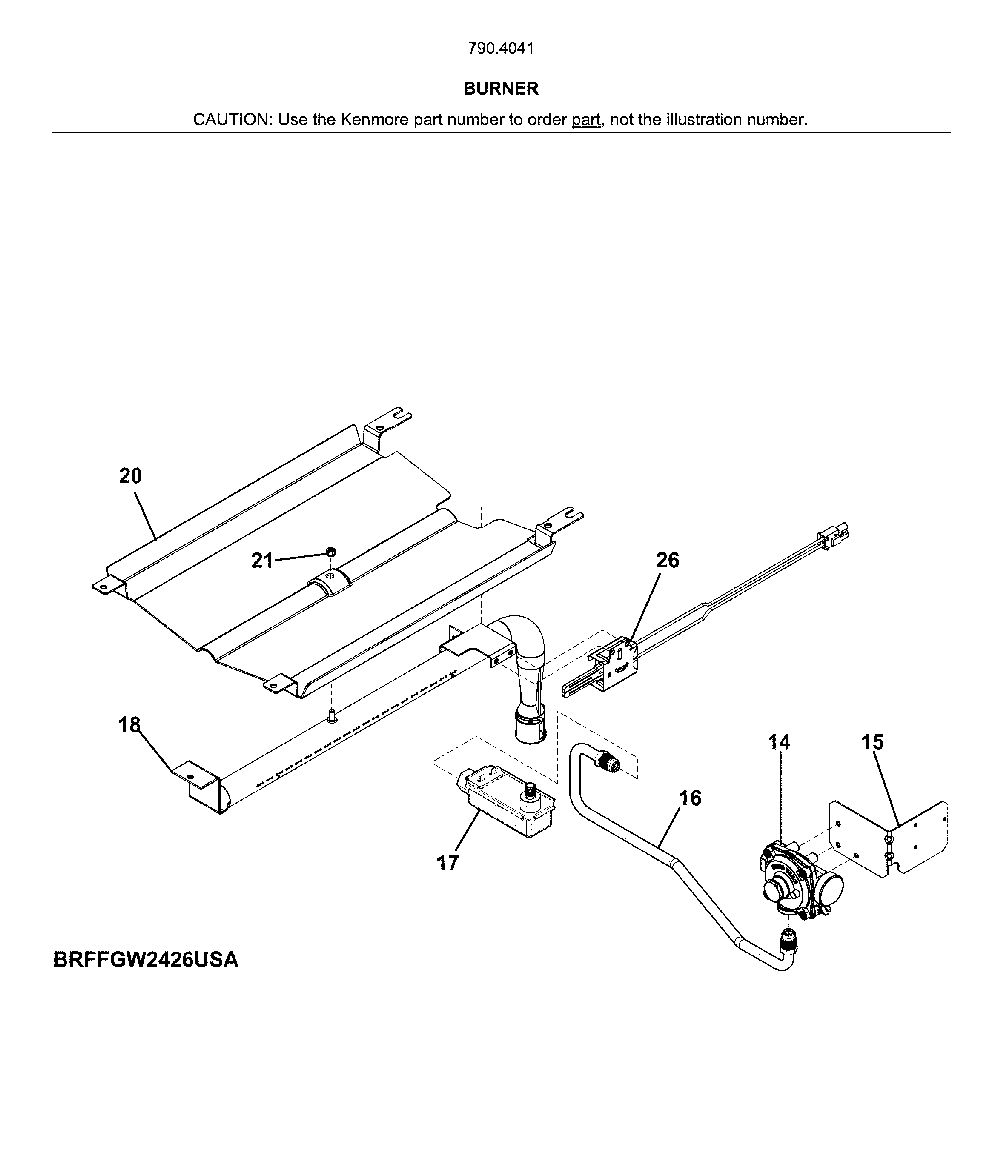 Burner Diagram and Parts List for 79040419810  Kenmore Wall Oven