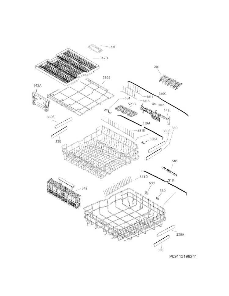 Racks Diagram and Parts List for E24ID74QPS1A  Electrolux Dishwasher