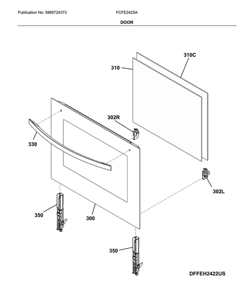 Door Diagram and Parts List for FCFE2425AW  Frigidaire Range