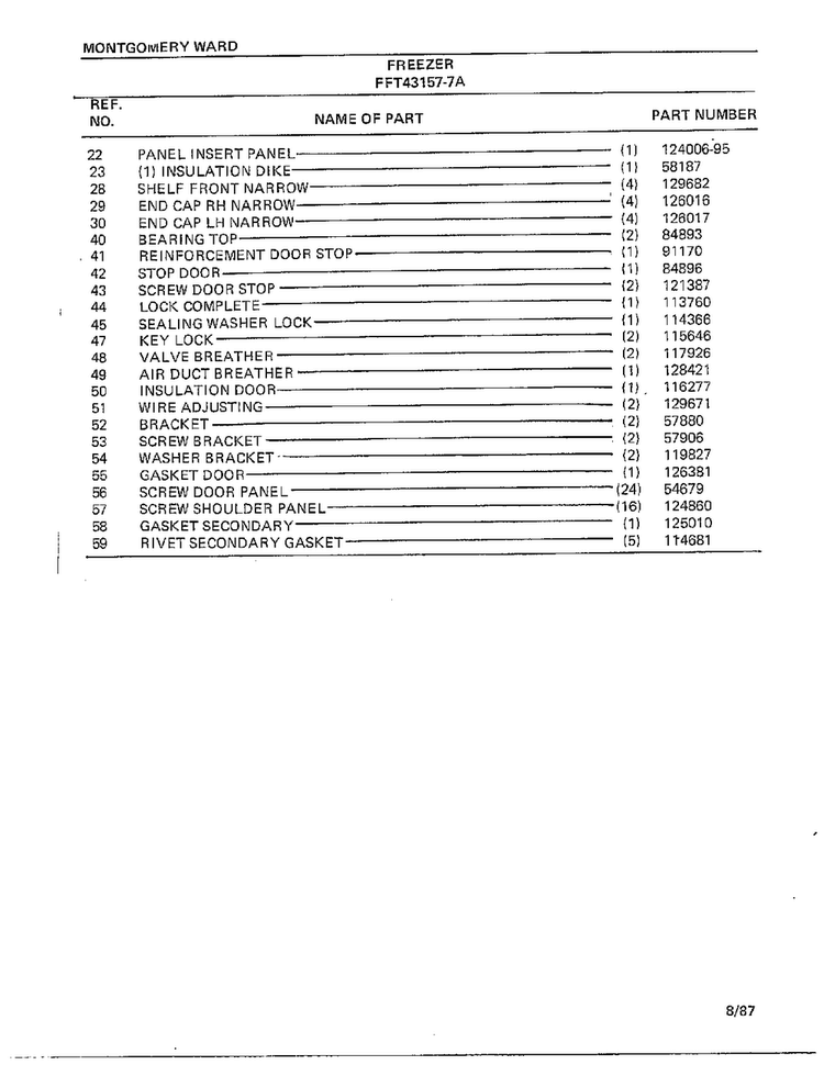 Freezer Page 2 Diagram and Parts List for 43157A-7  Frigidaire Freezer