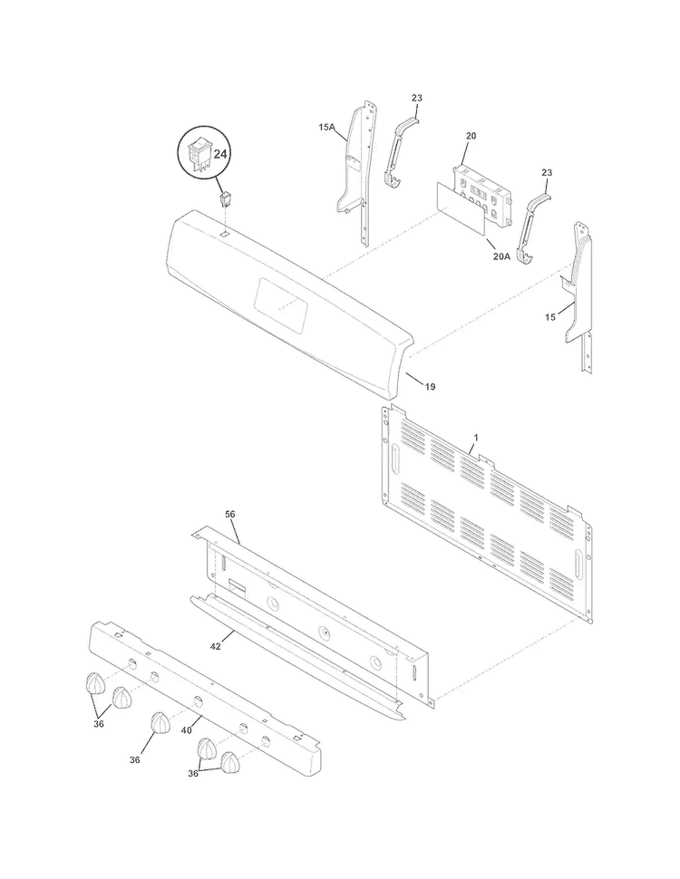 Backguard Diagram and Parts List for FGF348KCN  Frigidaire Range
