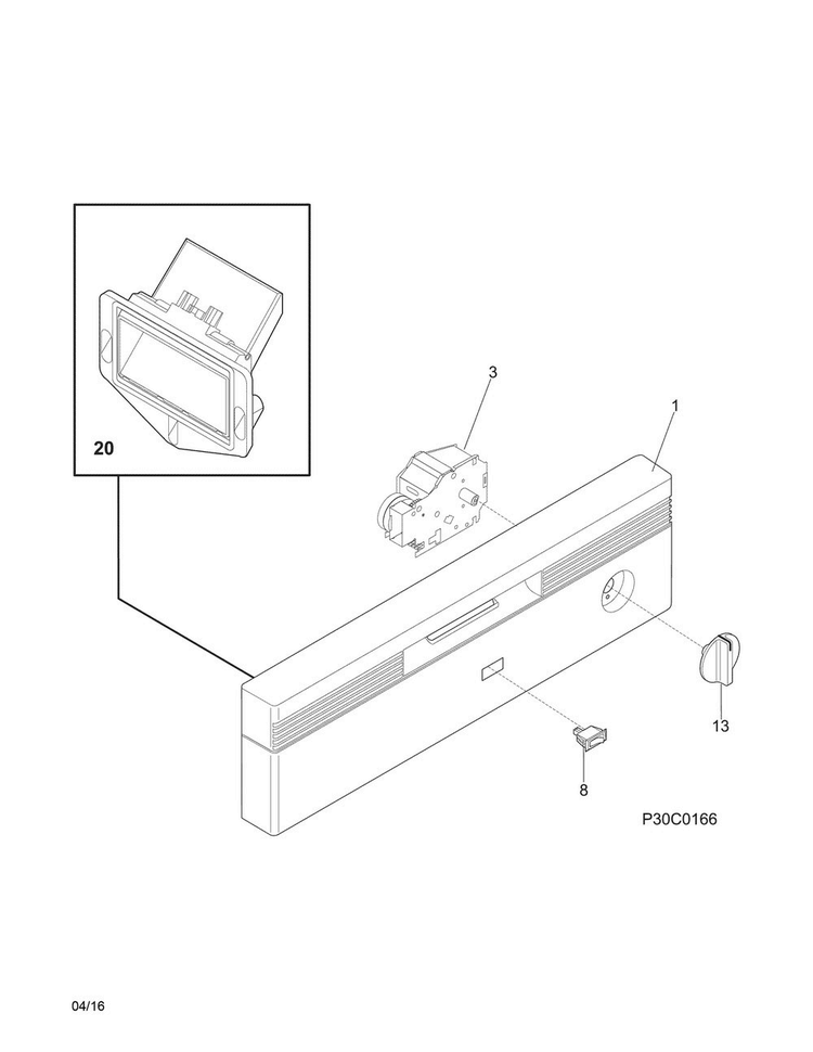 Control Panel Diagram and Parts List for WWBD2400HW8B  Westinghouse Dishwasher