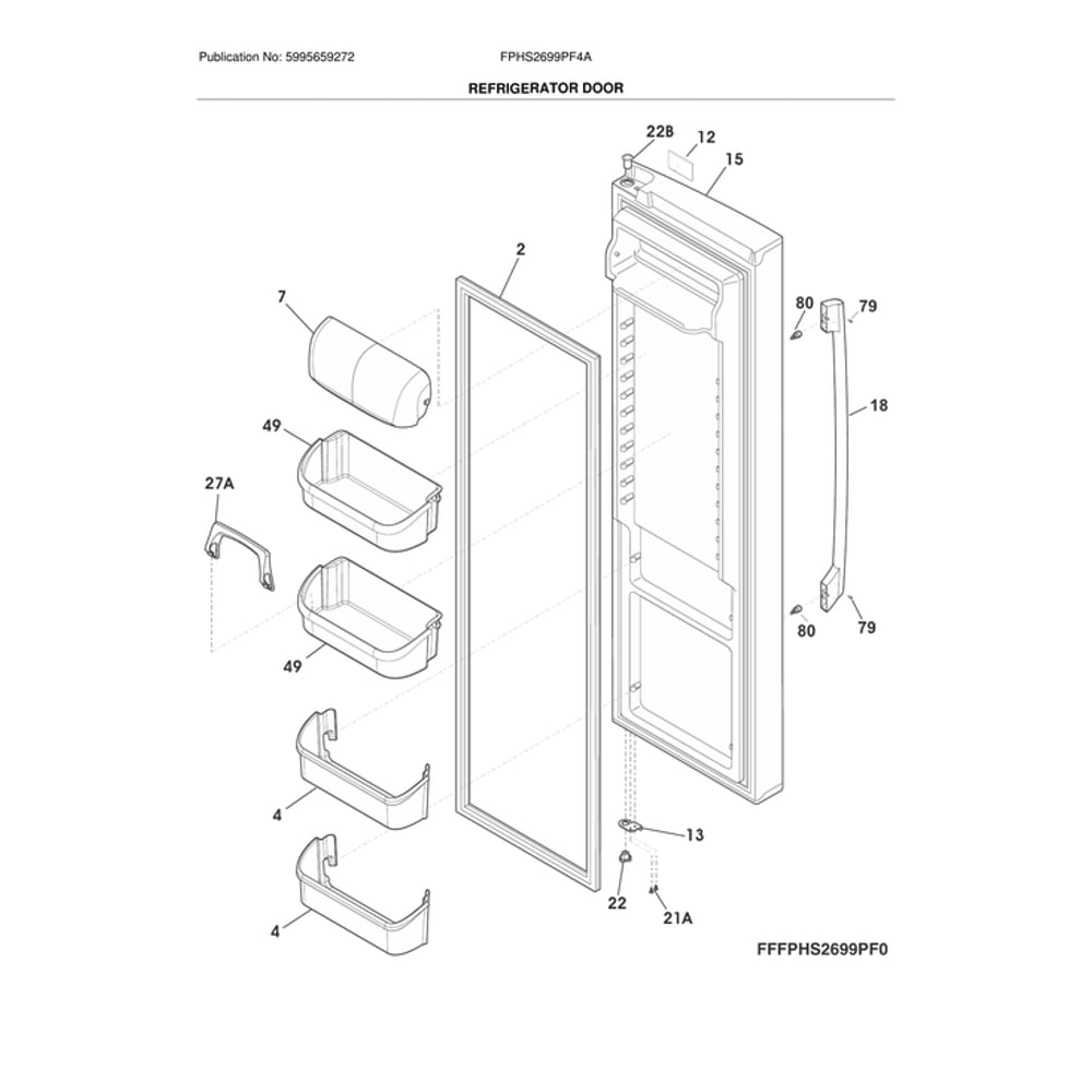 Refrigerator Door Diagram and Parts List for FPHS2699PF4A  Frigidaire Refrigerator