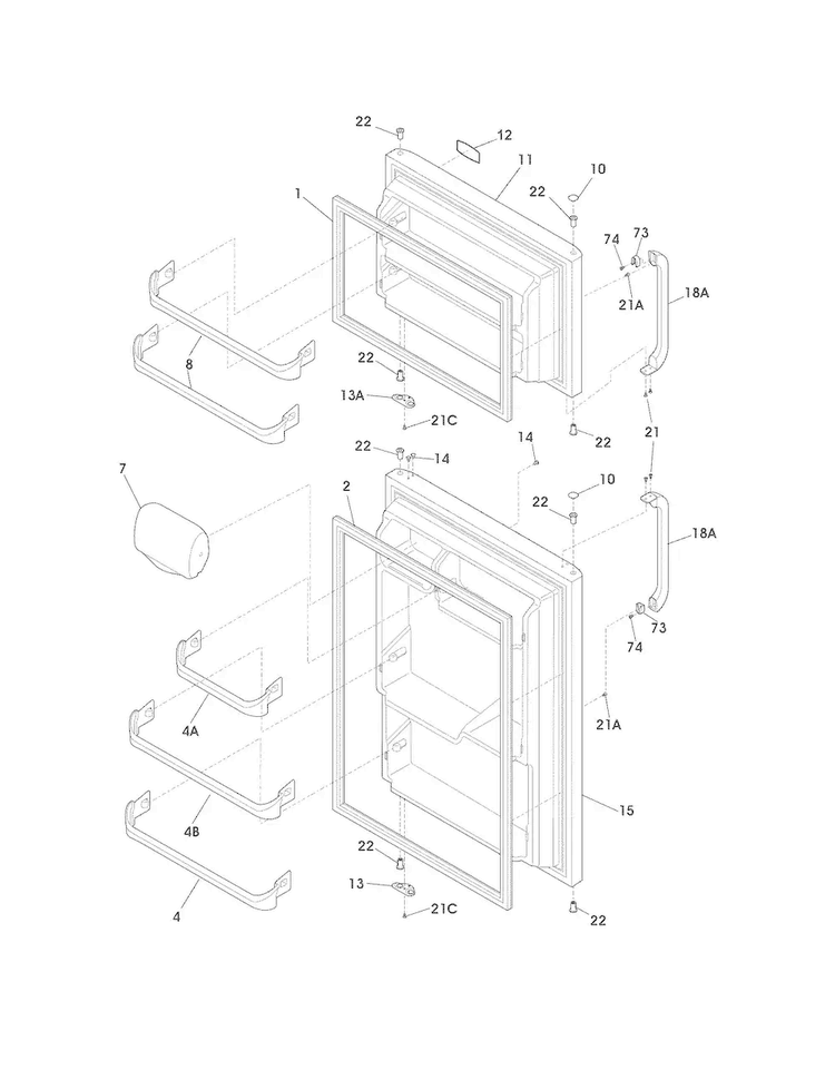 Doors Diagram and Parts List for FFTR1515LWC  Frigidaire Refrigerator