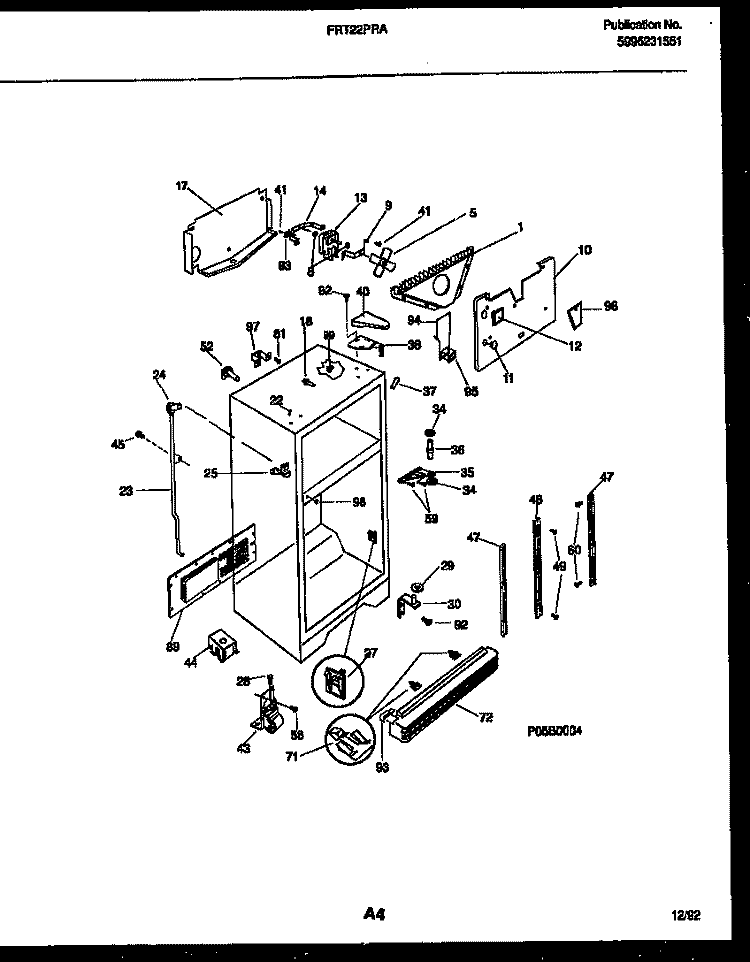 CABINET PARTS Diagram and Parts List for FRT22PRAW0  Frigidaire Refrigerator