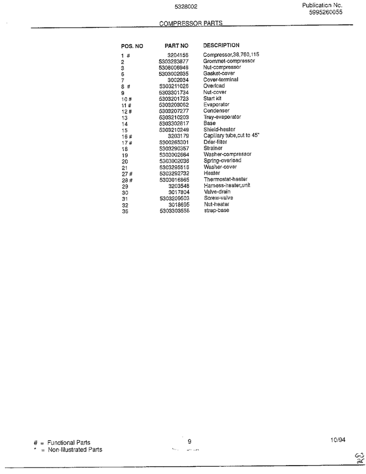 Compressor Parts Page 2 Diagram and Parts List for 5328002B  Frigidaire Air Conditioner