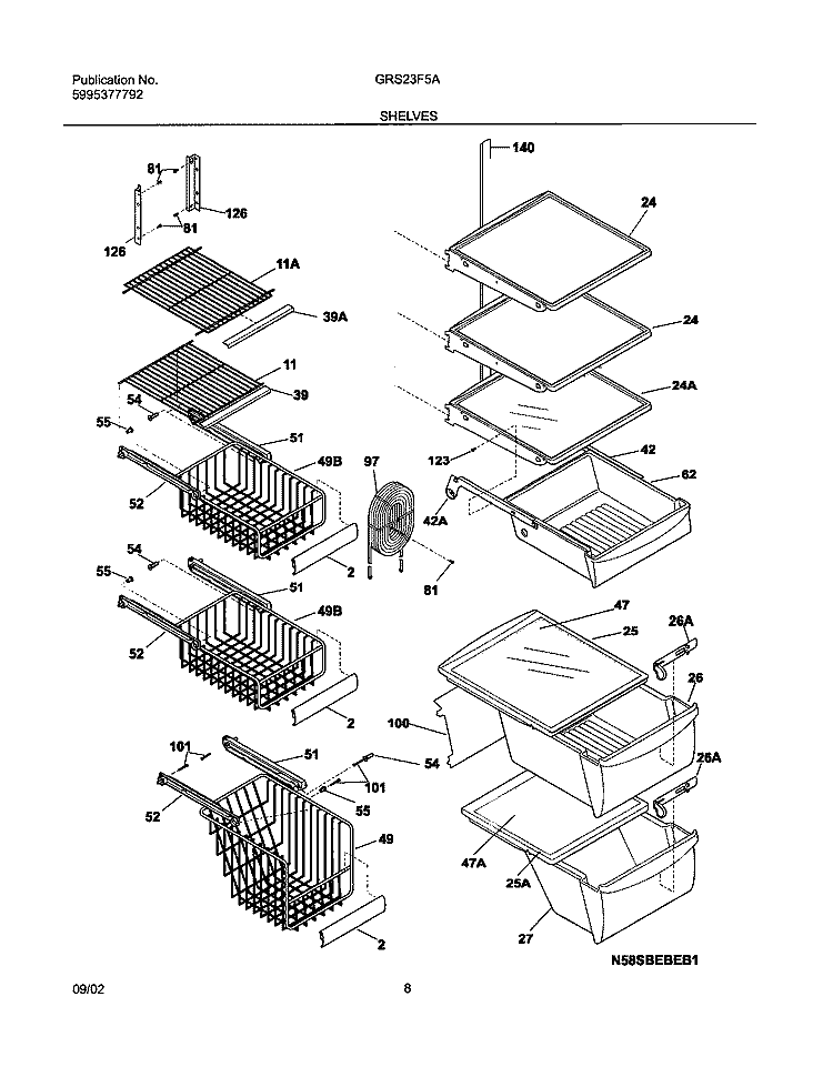 SHELVES Diagram and Parts List for GRS23F5AW5  Gibson Refrigerator