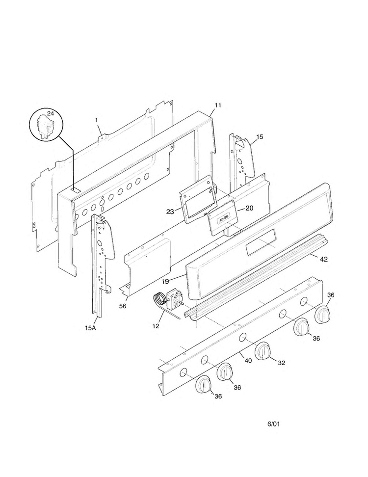 Backguard Diagram and Parts List for FGFB33WHSB  Frigidaire Range