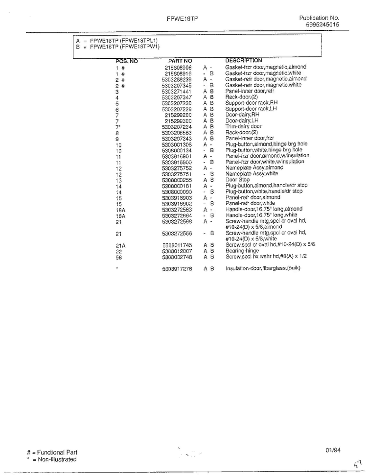 Refrigerator Page 3 Diagram and Parts List for FPWE18TP  Frigidaire Refrigerator