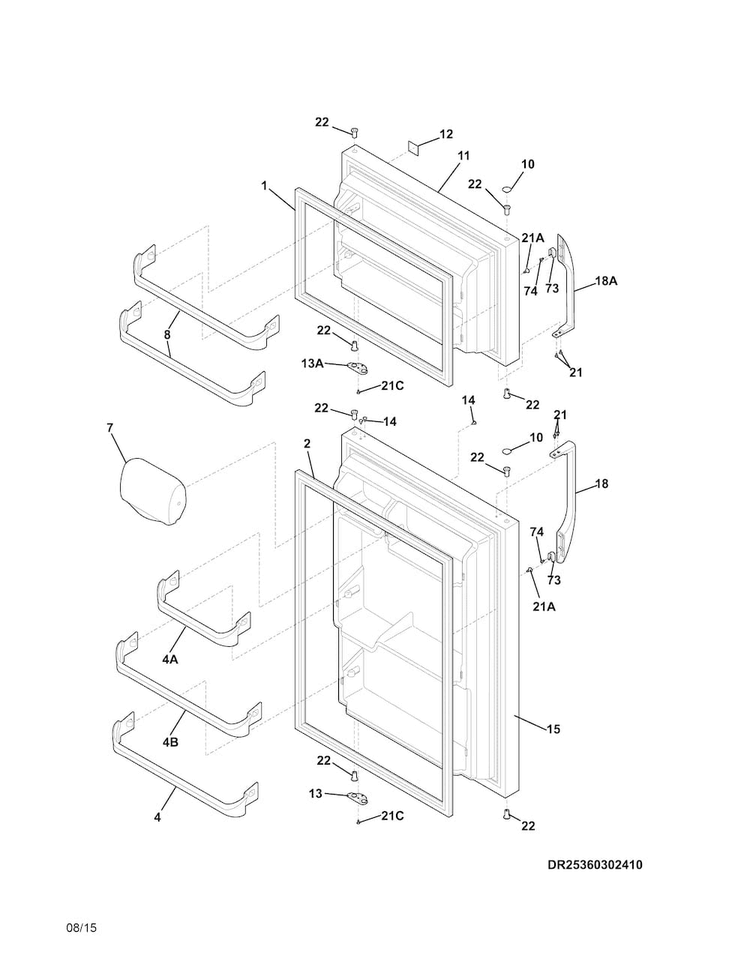 Doors Diagram and Parts List for 25360302413  Kenmore Refrigerator