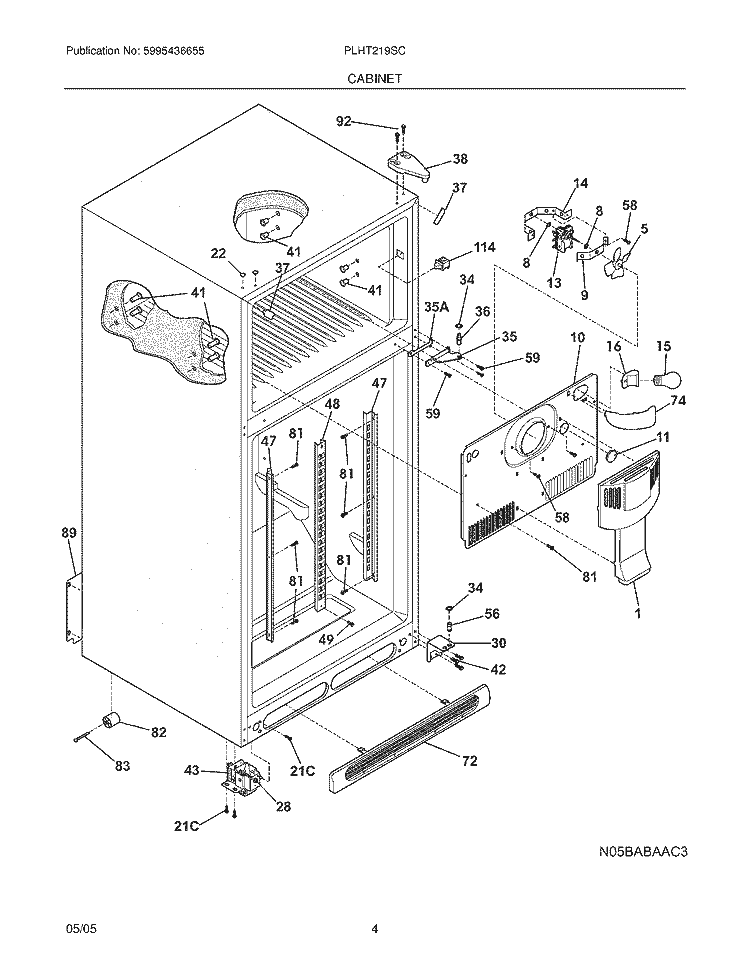 CABINET Diagram and Parts List for PLHT219SCK5  Frigidaire Refrigerator