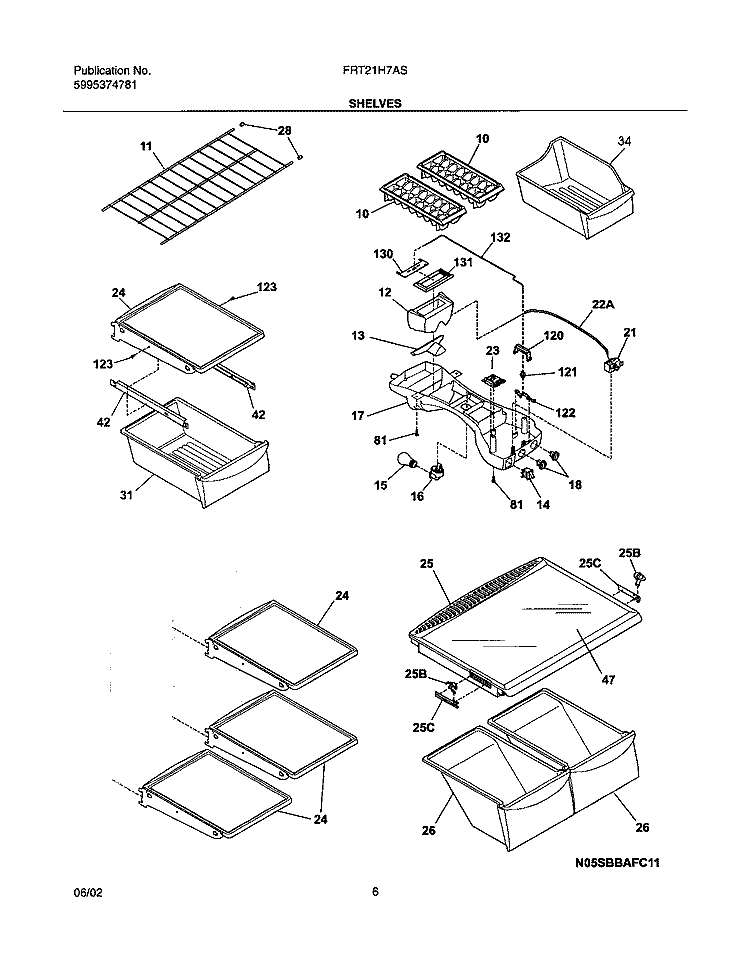 SHELVES Diagram and Parts List for FRT21H7ASB2  Frigidaire Refrigerator