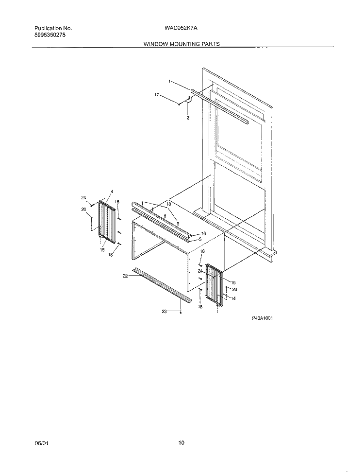 WINDOW MOUNTING Diagram and Parts List for WAC052K7A2  Westinghouse Air Conditioner