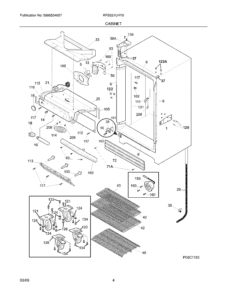 CABINET Diagram and Parts List for KRS221LHY0  Kelvinator Refrigerator