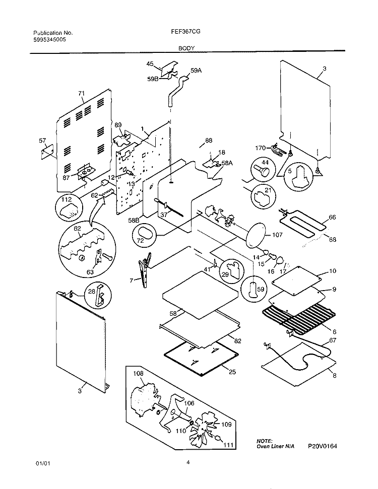 BODY Diagram and Parts List for FEF367CGSD  Frigidaire Range