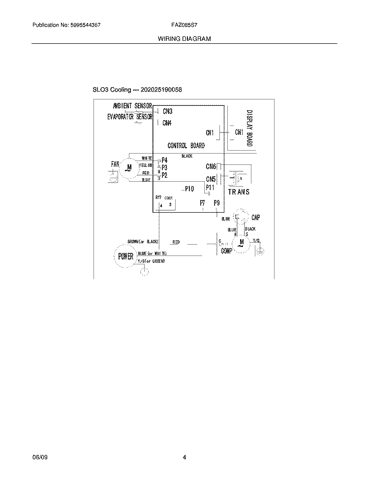 WIRING DIAGRAM Diagram and Parts List for FAZ085S7AB  Frigidaire Air Conditioner