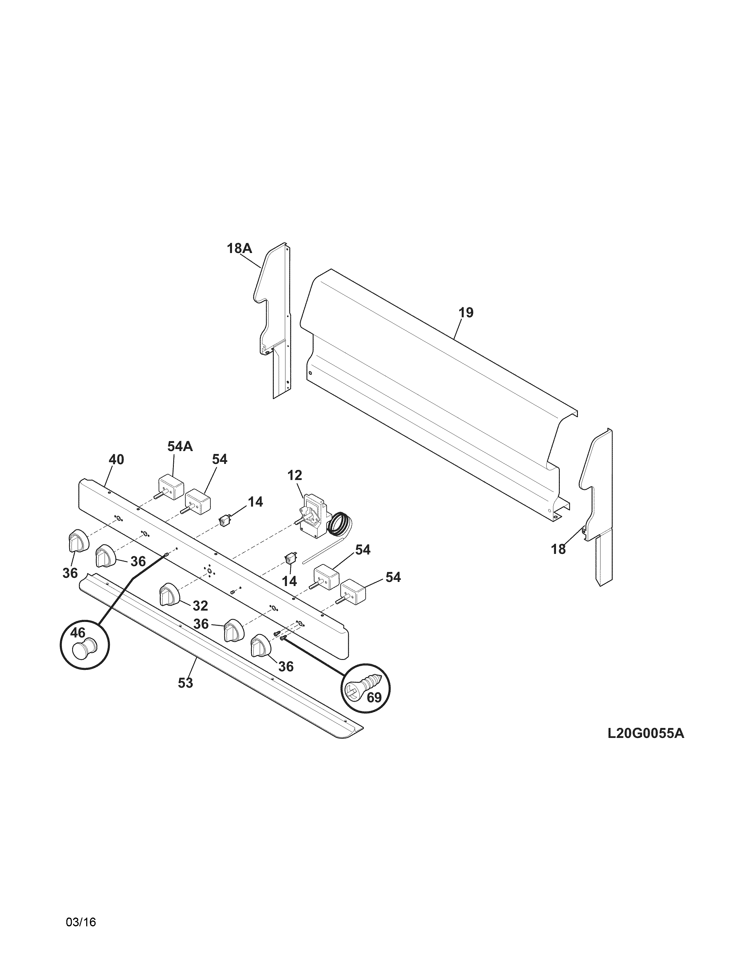 Backguard Diagram and Parts List for 79065312211  Kenmore Range