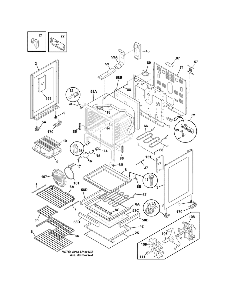Body Diagram and Parts List for LGEF3033KQH  Frigidaire Range