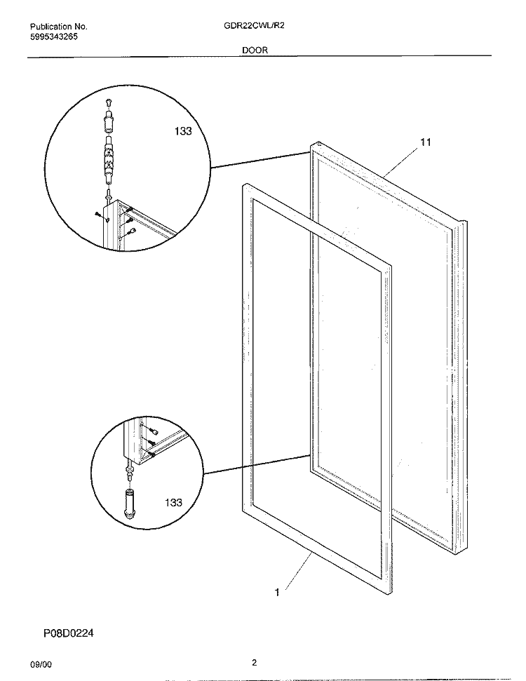 DOOR Diagram and Parts List for GDR22CWL2  Frigidaire Freezer