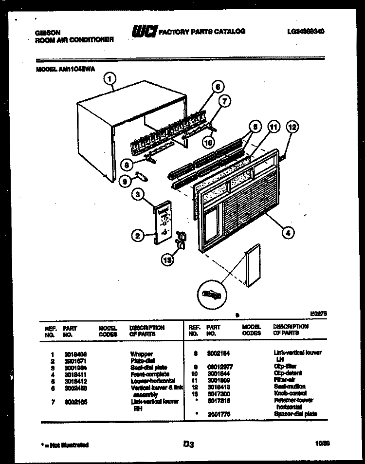 CABINET PARTS Diagram and Parts List for AM11C4EWA  Gibson Air Conditioner