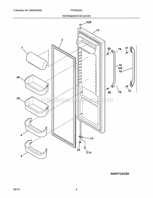Refrigerator Door Diagram and Parts List for FFHS2626LP0  Frigidaire Refrigerator